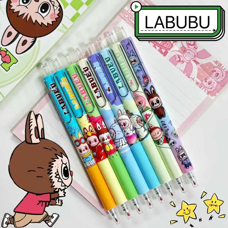 Imagem -02 - Labubu Cartoon Gel Pen Black Press Sign Pen Embalagem Independente Papelaria Estudante Presentes Kids Bonito 0.5 mm Atacado 24 Pcs