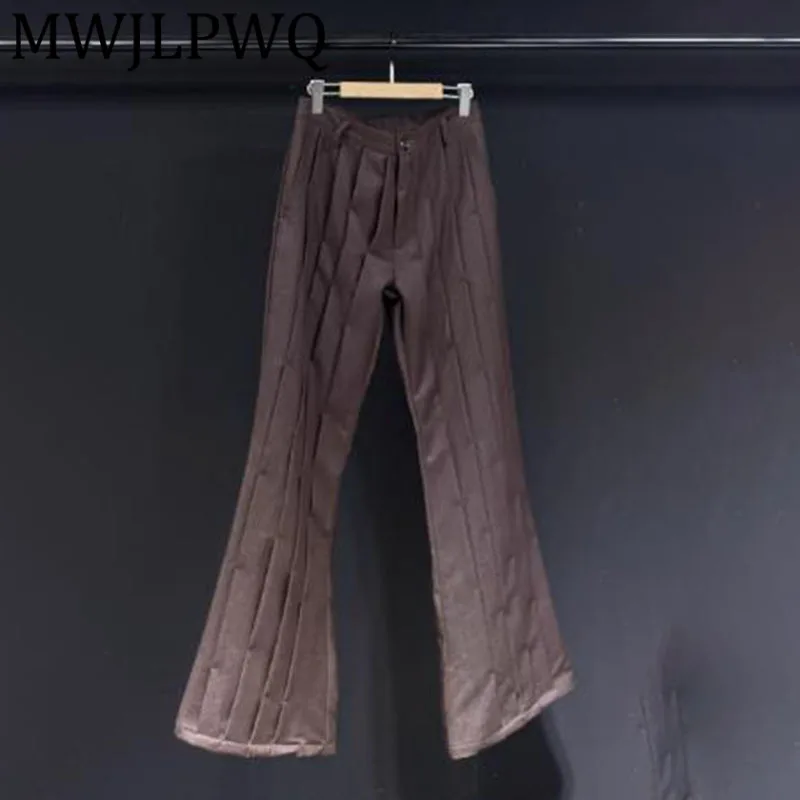 

MWJLPWQ Pleated Design 2025 New Coffee Color Thickened Casual Unisex Trousers High Street Niched Men Slim Flared Pants 12262