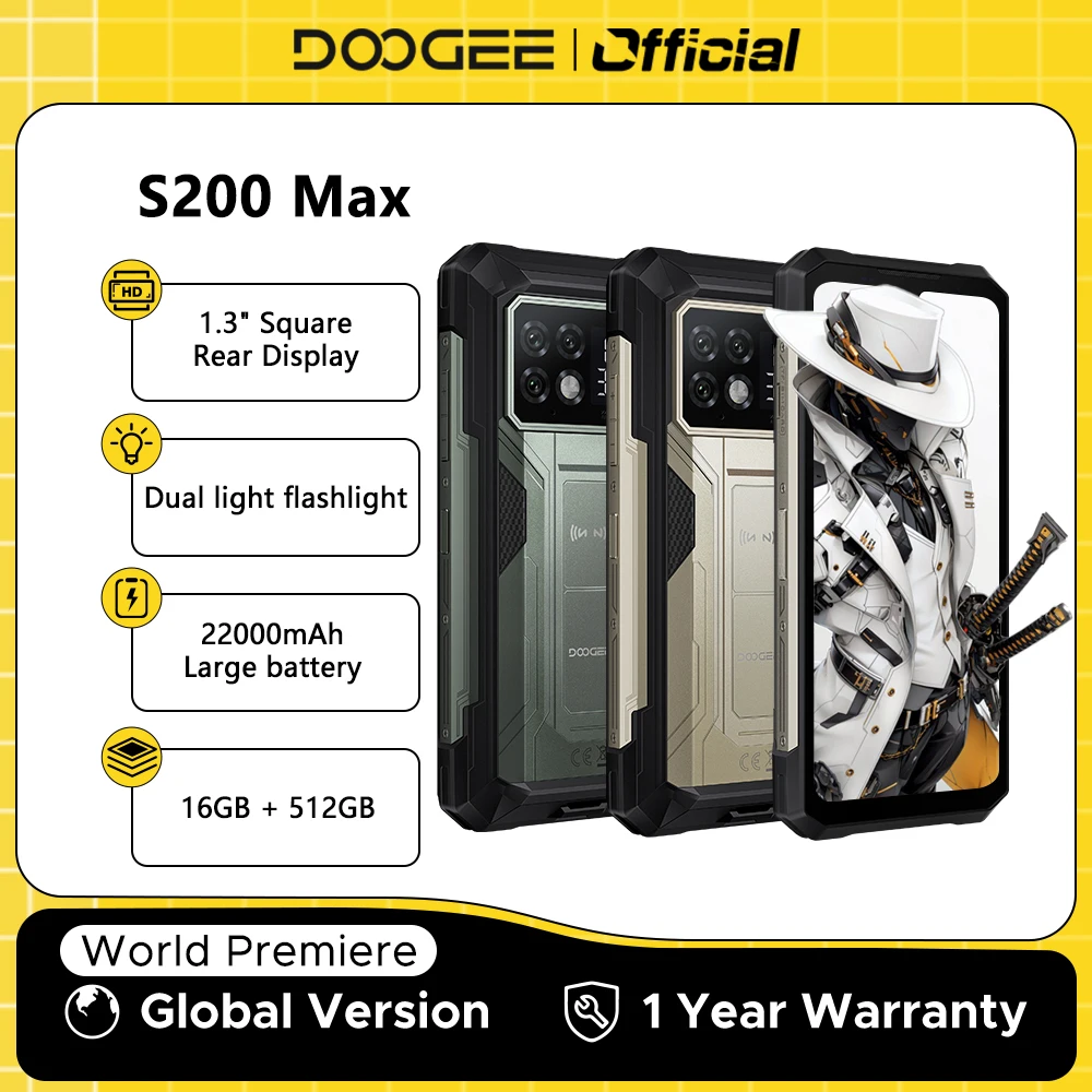 World Premiere DOOGEE S200 Max Rugged Phone 16GB 512GB 22000mAh Battery 66W 1.32