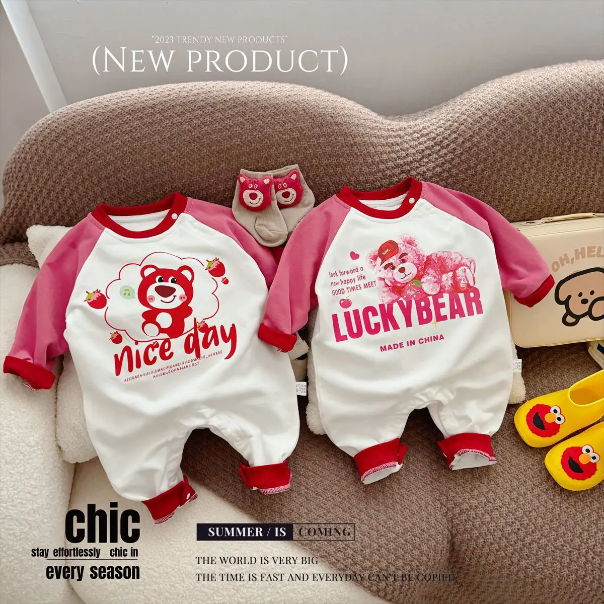 

Spring and Autumn Disney New Cartoon Lotso Baby Clothes Red Baby Bear Jumpsuit Go Out Wear Cotton Soft Long-sleeved Clothes