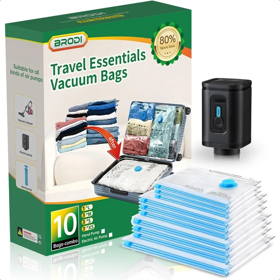 

10 Combo Pack Travel Vacuum Bags with Pump Space Saver Travel entials Clothing Lage Vacuum Seal Bags