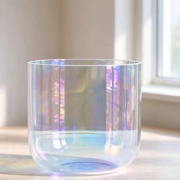 6 Inch Natural Cosmic Light Alchemy Clear Quartz Crystal Singing Bowl for Sound Healing with Mallet