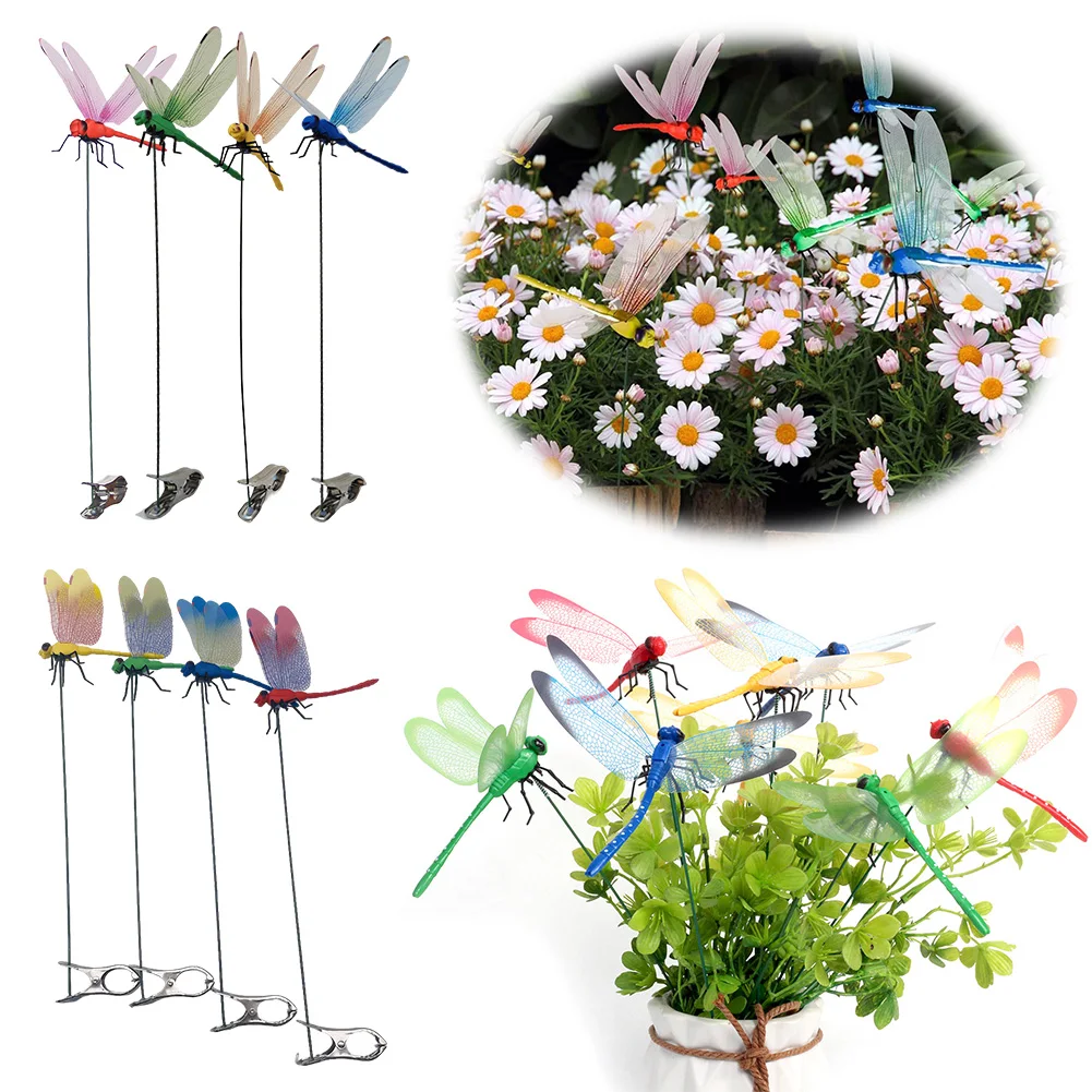 Clip de inserción de libélula simulada, resistente al desgaste, repelente de insectos, abrazadera de libélula, Clips de sombrero artificiales 3D para decoración de Patio y jardinería, 4 Uds.