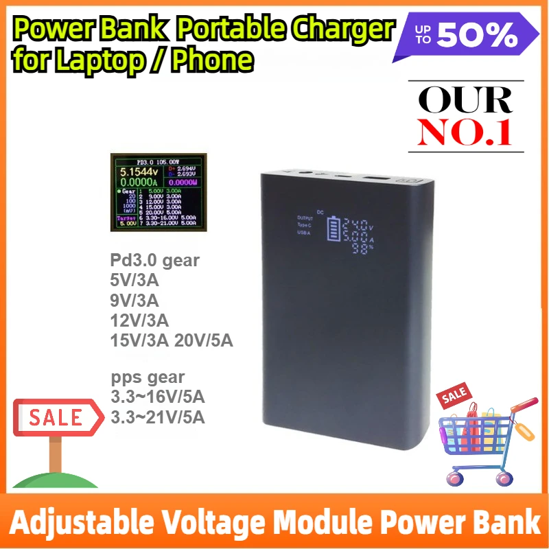 PD100W DC120W External Battery for Laptop for Phone USB C Notebook DC 12V 16.5V 19V 20V 24V Power Bank Portable Charger