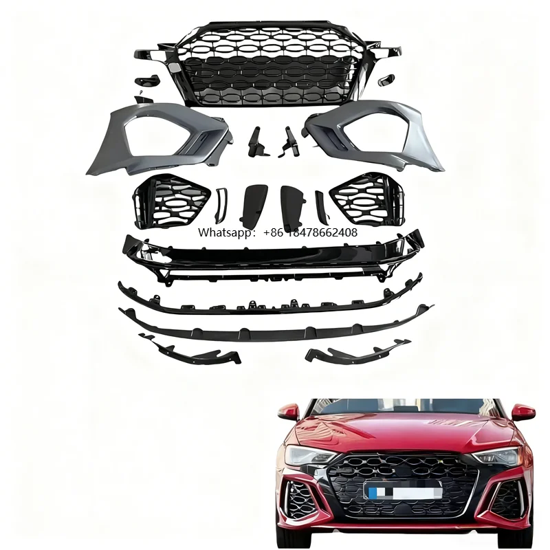 

Car 13-19 Modified 2021 RS3 8Y Style Front Bumper Body Kits with Black Grille for A3 S3 8V 8V.5 2013-2019
