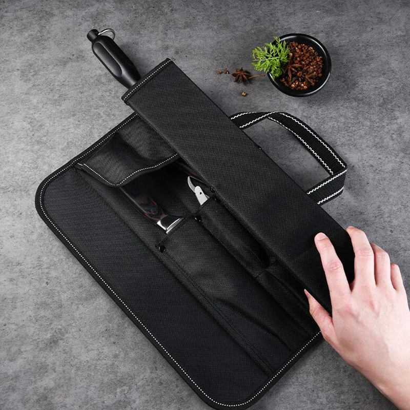 Multi Pocket Oxford Fabric Knife Roll Bag for Professional Chef Kitchen Tools Camping Outdoor Cooking Carry Case