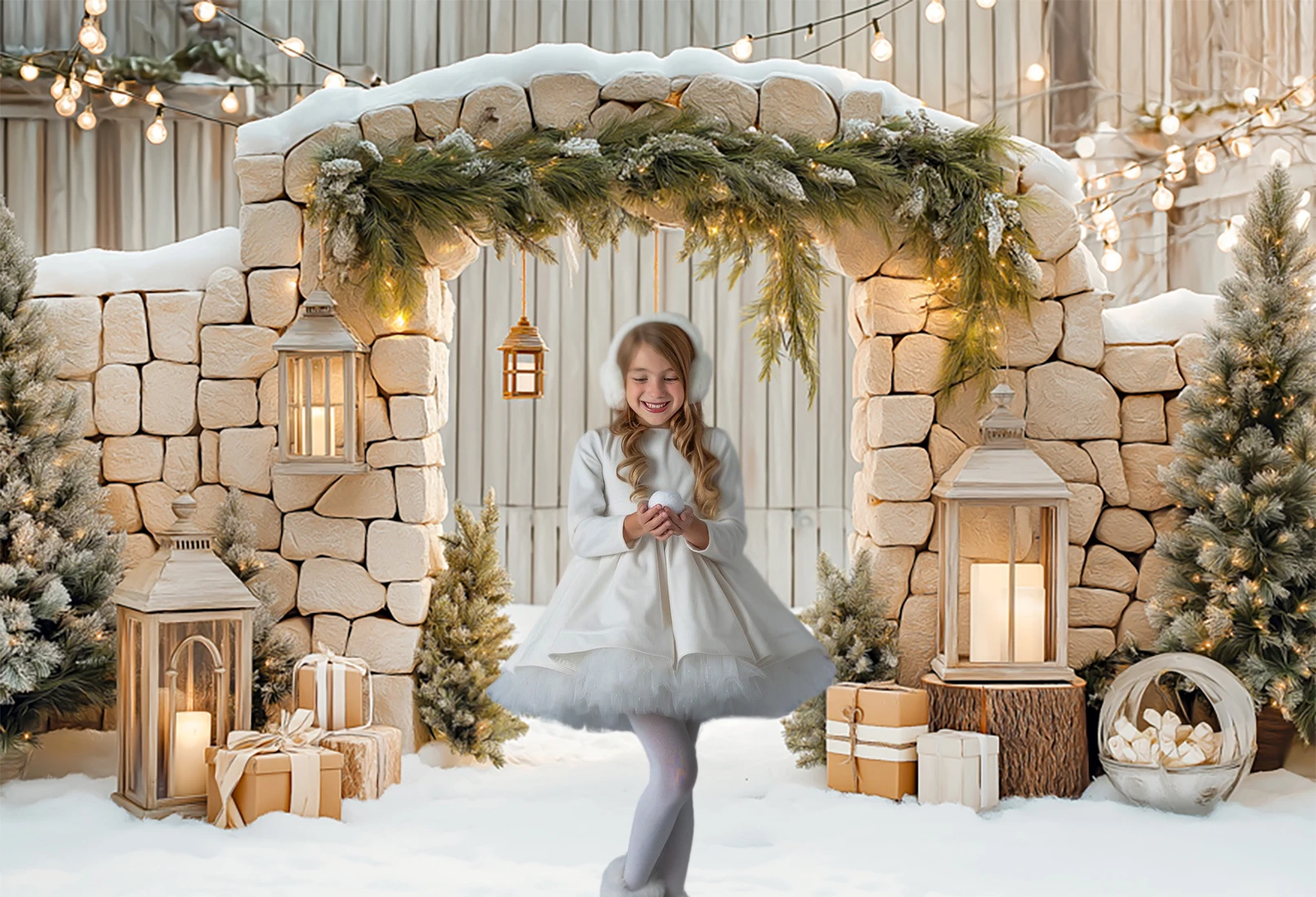 Christmas Arch Backdrops Child Baby Photo Props Adult Kids Decors Lanterns  Greenery  Surrounded  Photography Studio Backgrounds