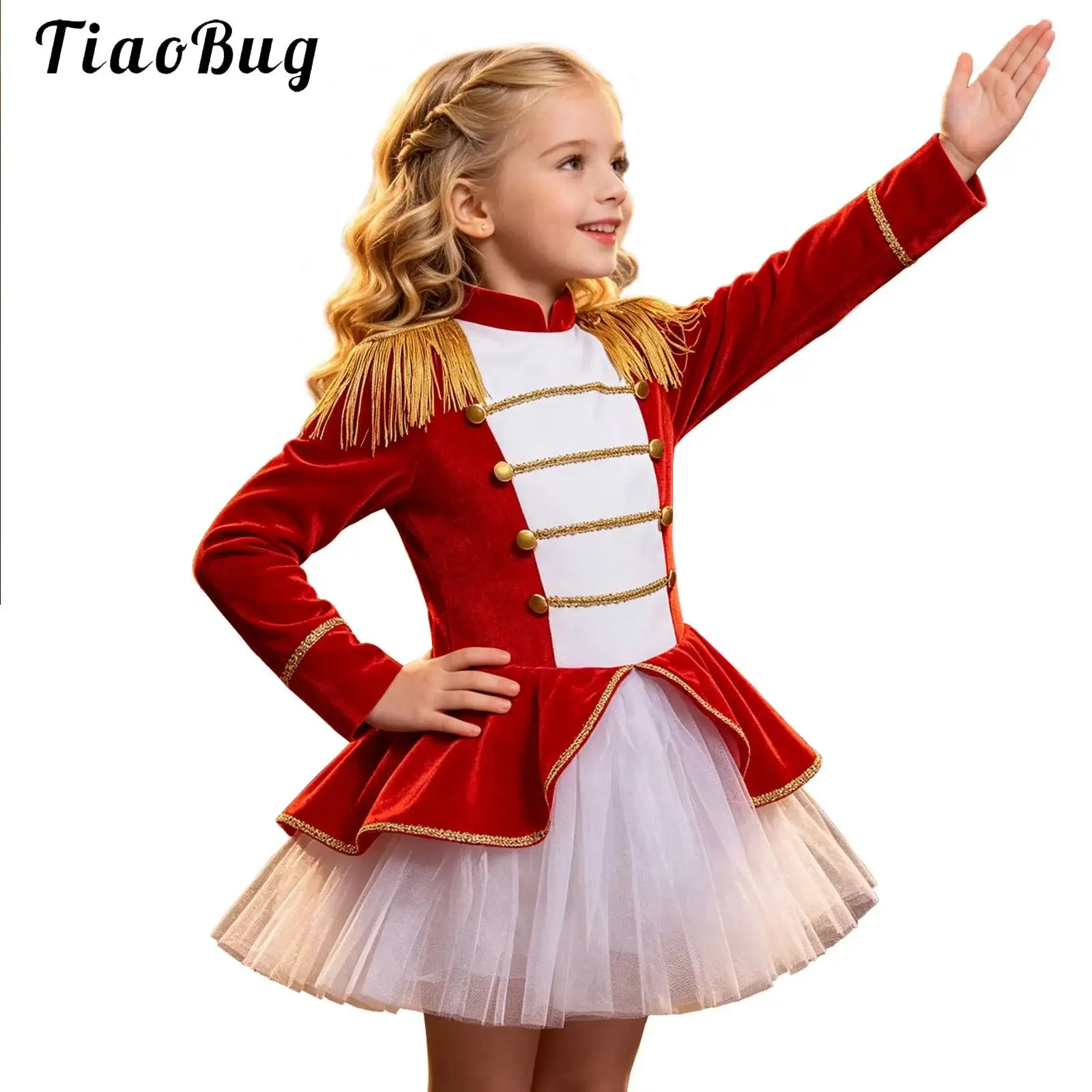 Disfraz de Circo para Halloween con Falda de Tul, Traje de Maestro de Ceremonias de Manga Larga con Flecos en los Hombros, Vestido Tutú con Leotardo, Ropa de Baile para Fiesta de Carnaval