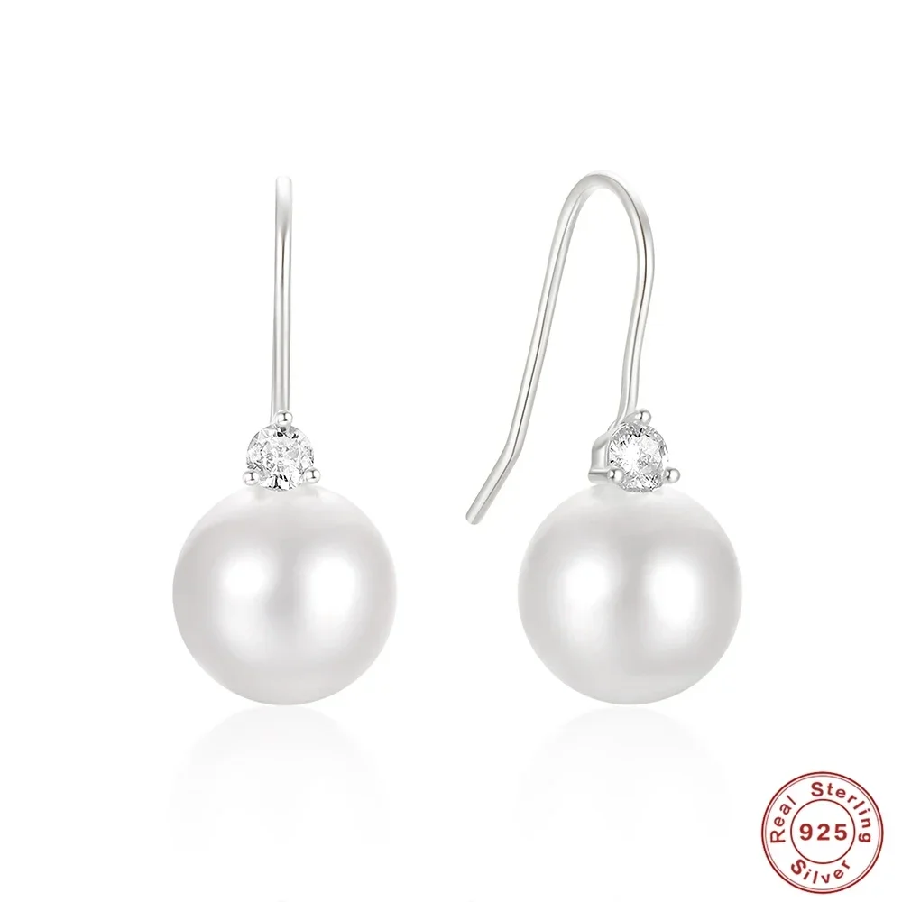 VAL Brincos de pérola branca de neve, brincos de gancho de prata esterlina 925, amuletos da moda, joias para mulheres, presentes de aniversário