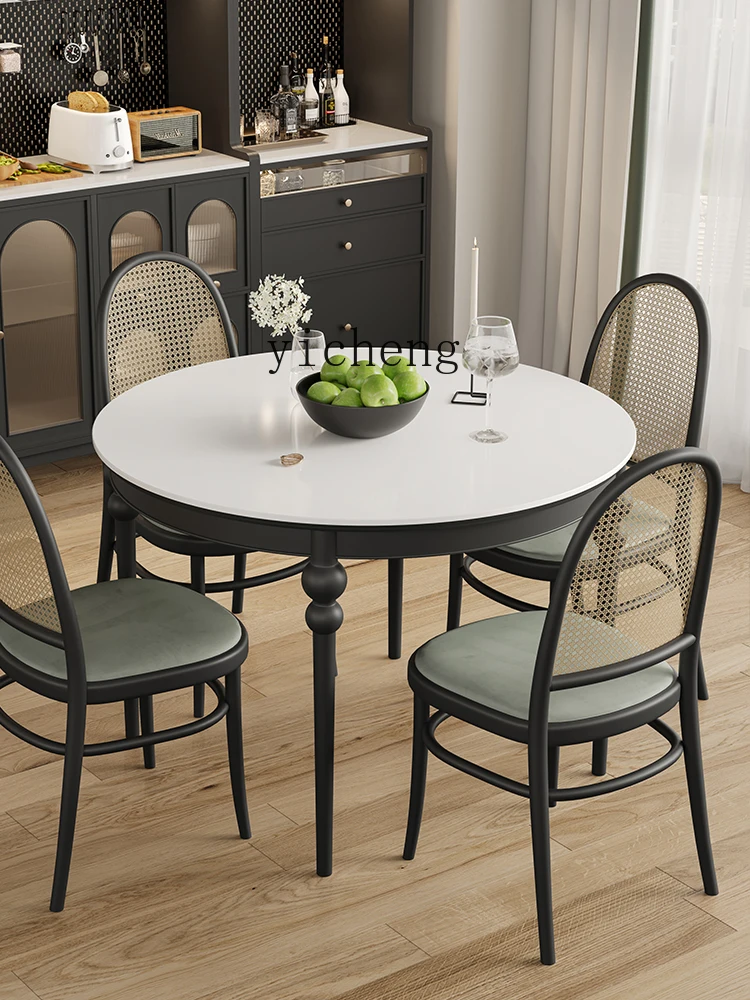 

LX Solid Wood Round Dining Table Round Table Household Small Apartment Black
