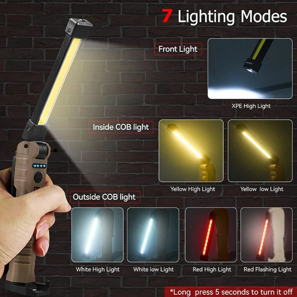 Rechargeable Work Lights LED Folding Flashlight with Magnetic Base COB Light 360°Rotate Car Repair Home Garage Emergency Camping