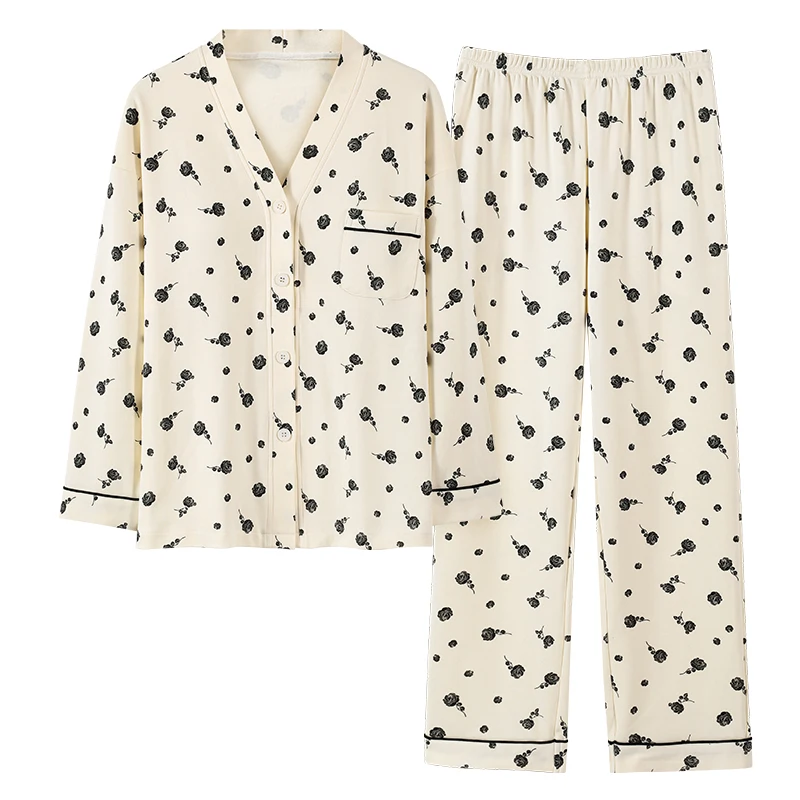 

High Quality Spring and Autumn Women Pajamas Set 100% Cotton Pyjamas Female Long Sleeve Sleepwear