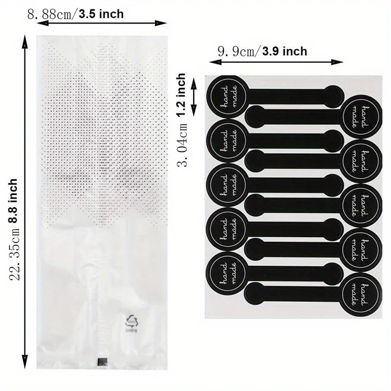 30/50/100 أكياس البسكويت للتغليف؛ كيس معجنات السيلوفان البلاستيكي الشفاف، مناسب لهدايا الحفلات، الخبز، الحلوى، منتجات تغليف الشوكولاتة، مع ملصقات وأشرطة لمتجر الكيك، متجر الحلوى