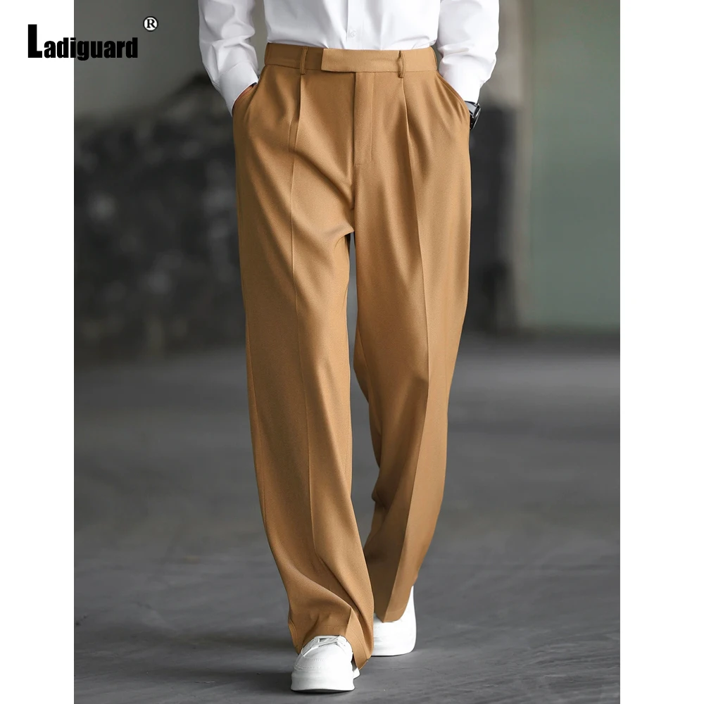 

Ladiguard большие размеры мужские винтажные прямые брюки однотонные Khkai серые брюки до щиколотки мужские модные классические базовые костюмы брюки новые