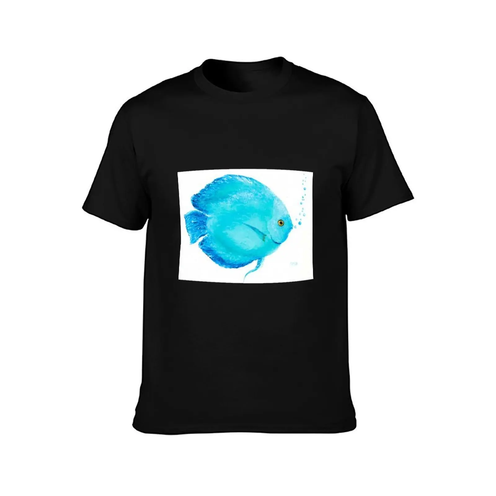 Turquoise Tropical Discus Fish T-Shirt Non-Shrink Basic Cotton T-Shirt