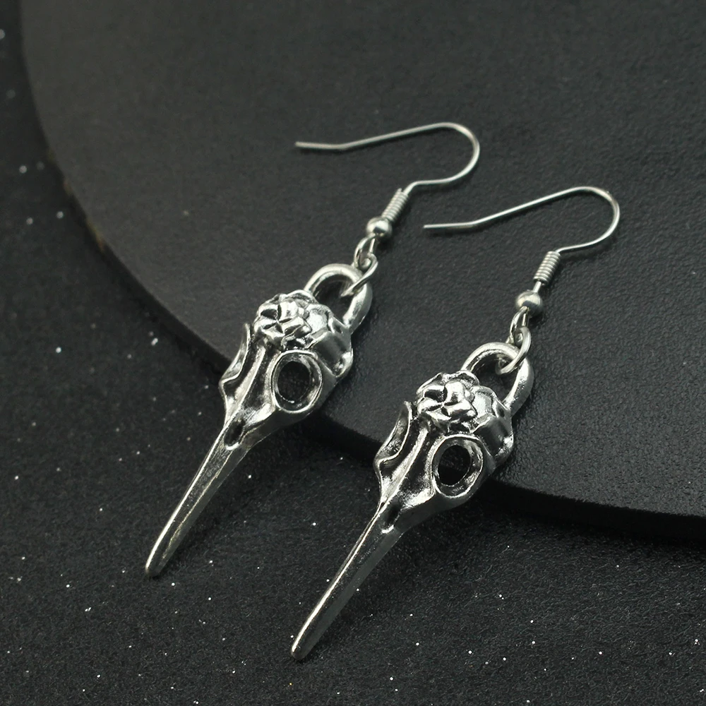 3D Gothic Skull Bird Head Earrings Halloween Raven Bird Skull Jewelry Stud Earring Fashion Ear Pendant Gift