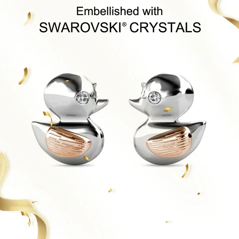 

Daisini 925 Sterling Silver Cute Bi Color Duck Stud Earrings with Swarovski Crystals for Women Cartoon Jewelry Ear Piercing