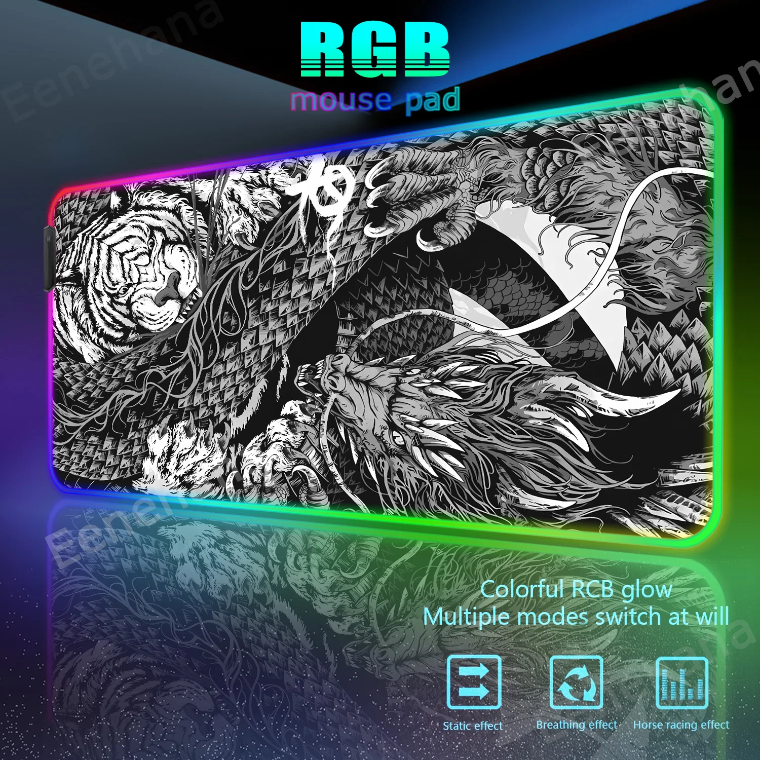 XXL RGB Gaming Mouse Pad Dragon Desk Mat PC Computer Carpet Tiger Backlit HD Black Gamer Accessories Large LED Light MousePads