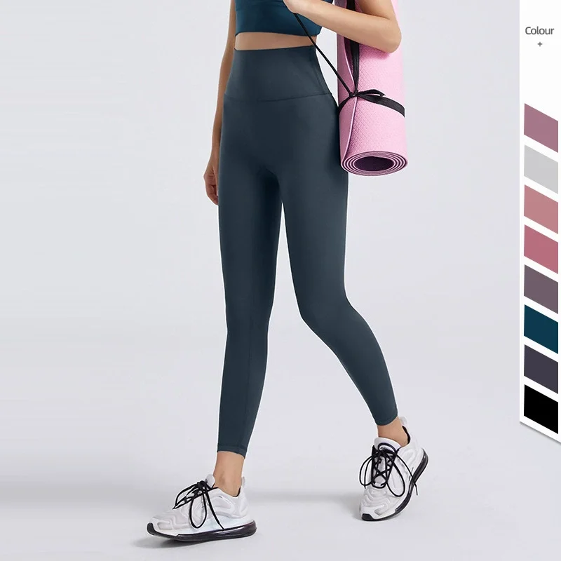 

2025 spring and summer new abrasion yoga trousers women lu no embarrassment line high waist lift hip running fitness trousers
