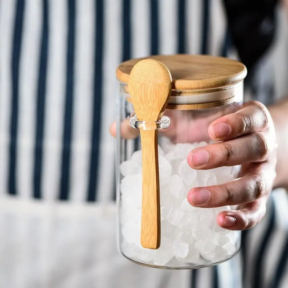 Transparent Storage Glass Jar Moisture Proof Leakproof Airtight Food Clear Container with Bamboo Lid Overnight Oats Bottle