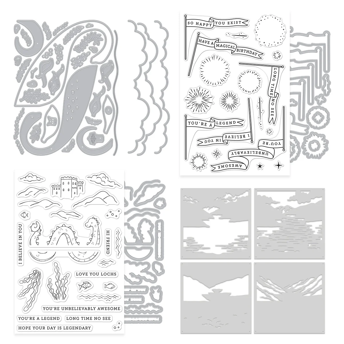2026 Classic Columns Giant Clouds Lake of Legends Metal Cutting Dies Clear Stamps Stencil For DIY Scrapbook Craft Decoration