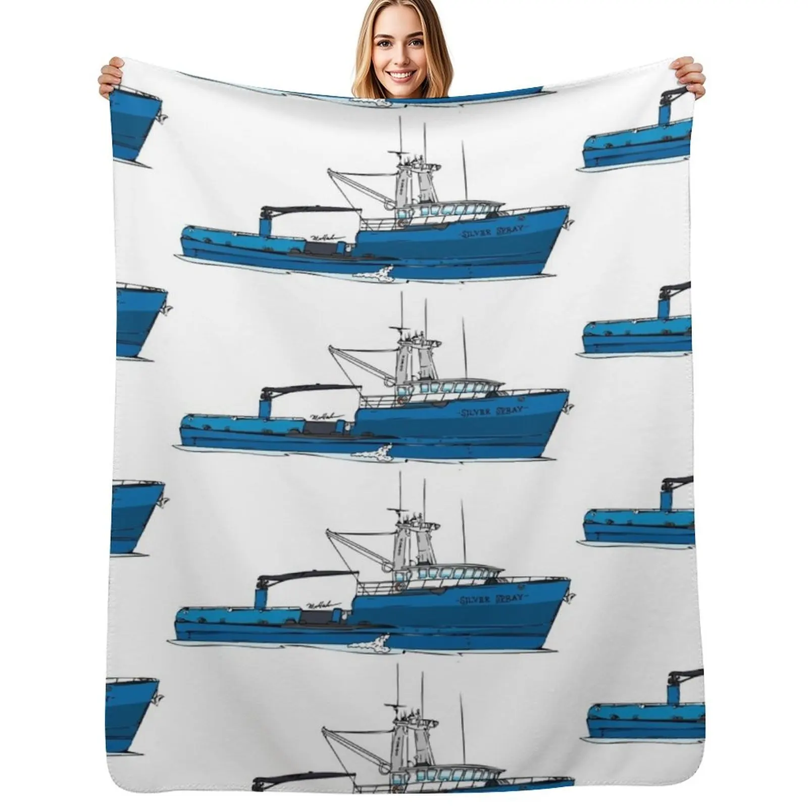 

The Silver Spray Alaska Fishing Boat Throw Blanket Shaggy Furry Soft Blanket for Bedroom Living Room
