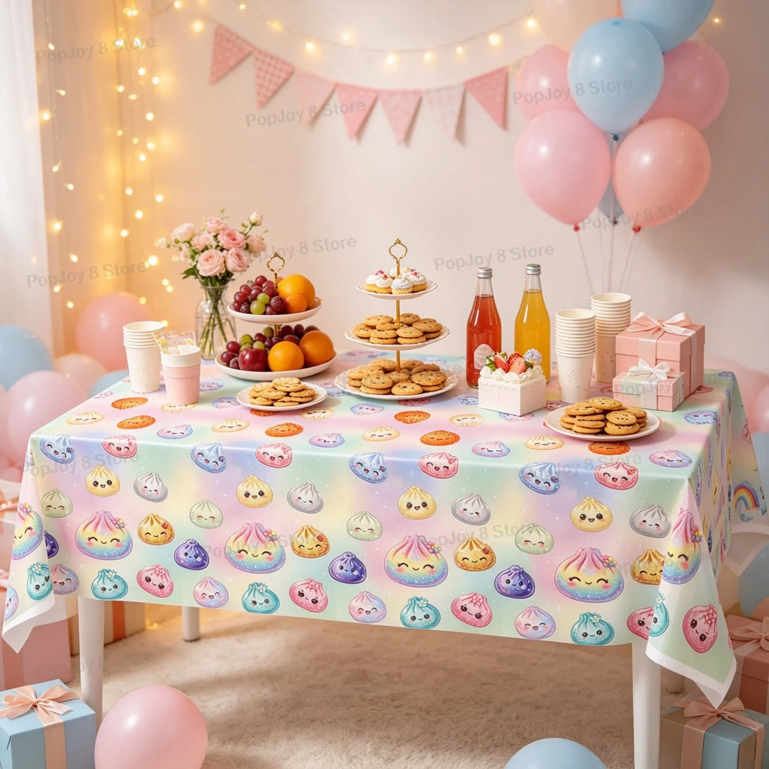 137x274cm Disposable Squishy Dumpling Tablecloth Birthday Party Christmas Table Cover Baby Shower Rectangle Desk Cloth Decor view 6
