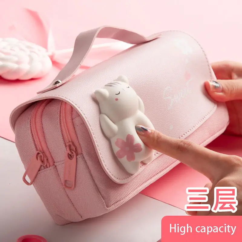 Imagem -03 - Material Escolar Papelaria Kawaii Escola Estojos Lápis para Meninas Bolsas Canetas Bonito Coreano Papelaria Coldres Supply Store Estética