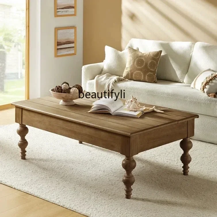 

American retro solid wood coffee table living room tea table French classical rectangular log coffee table