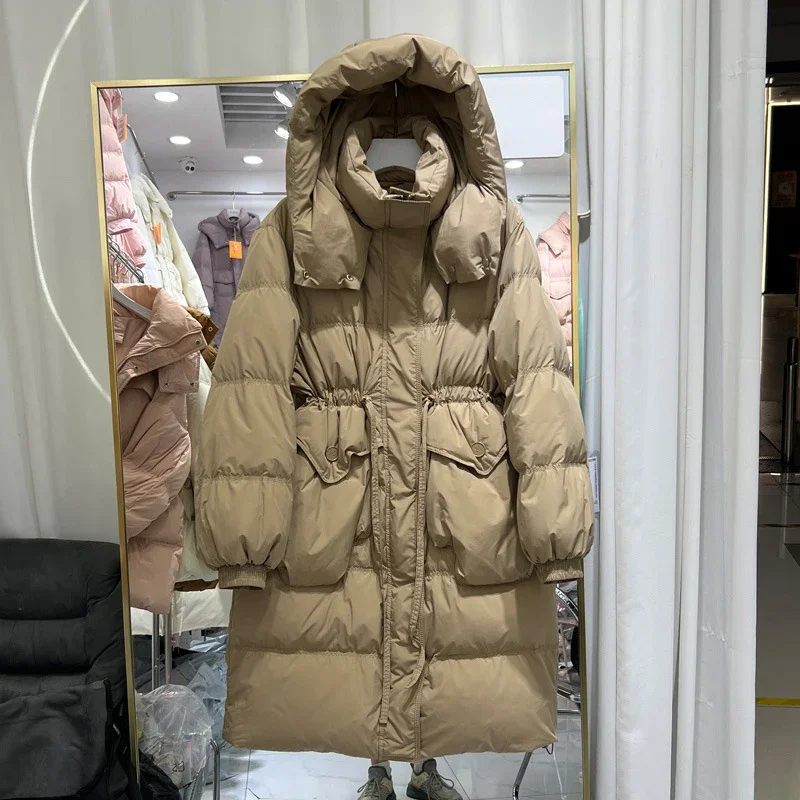 เสื้อแจ็คเก็ตดาวน์ผู้หญิง 8 สีใหม่ ปี 2026 มีฮู้ด สำหรับฤดูใบไม้ร่วงและฤดูหนาว อุ่นสบาย สไตล์ลำลอง หนา ยาว  เสื้อโค้ทขนเป็ดขาว