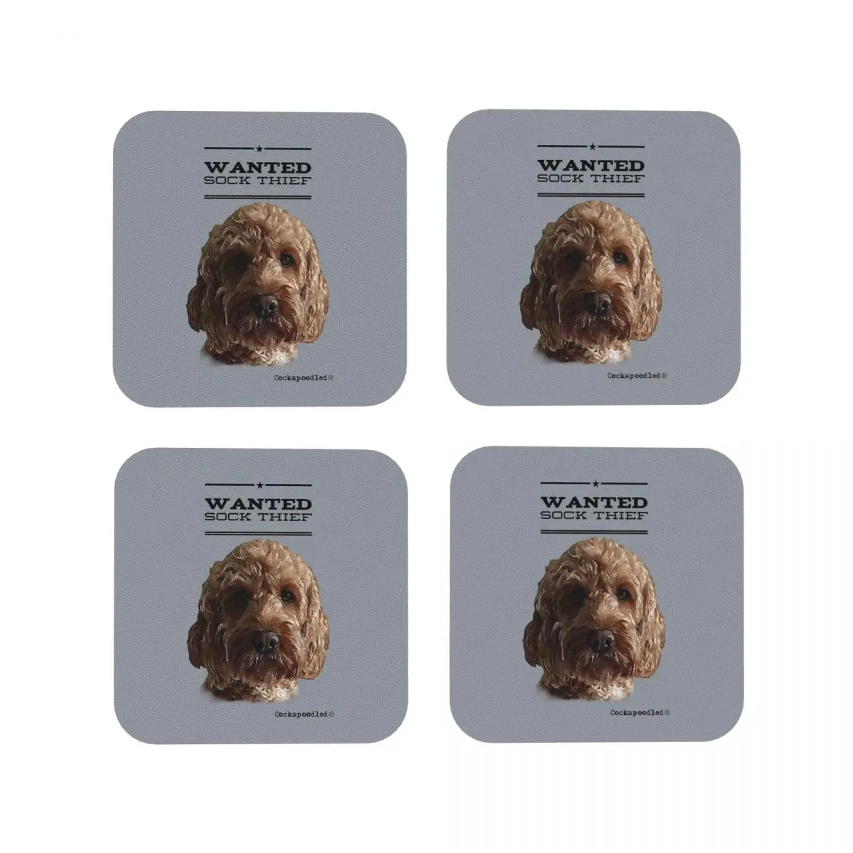 Cockapoo Doodle Spoodle Dog Thief Coasters Kitchen Placemats Insulation Cup Coffee Mats For Decor Home Tableware Pads Set of 4