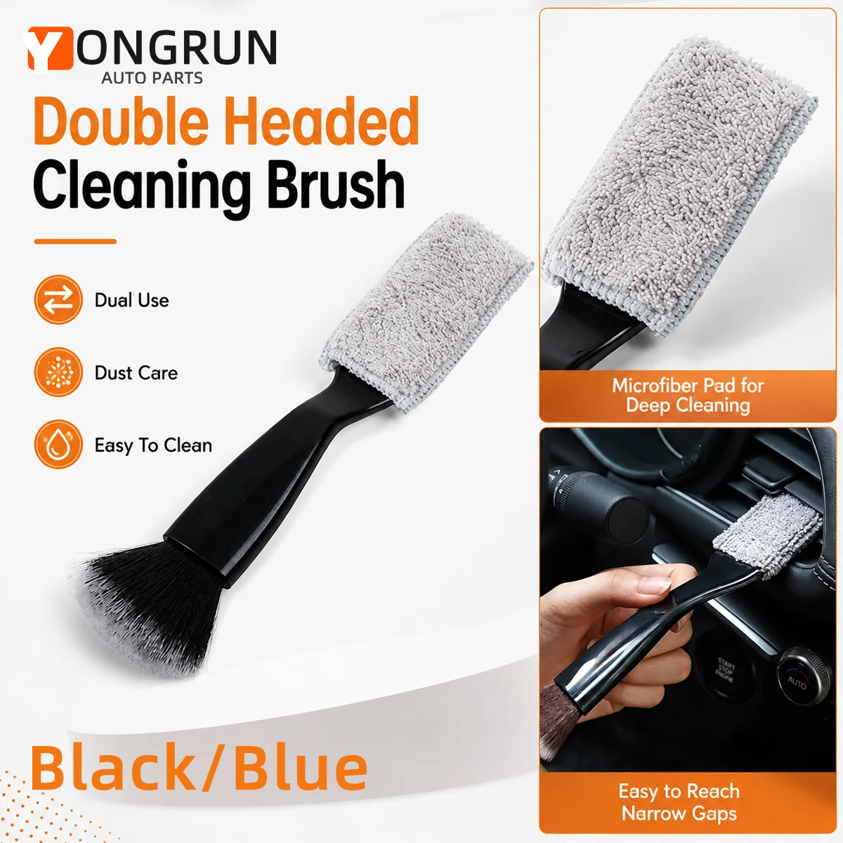 YONGRUN Double Headed Car Interior Brush Soft Microfiber Duster Auto DetailingCleaning Tool For Air Vents Dashboard Console Care