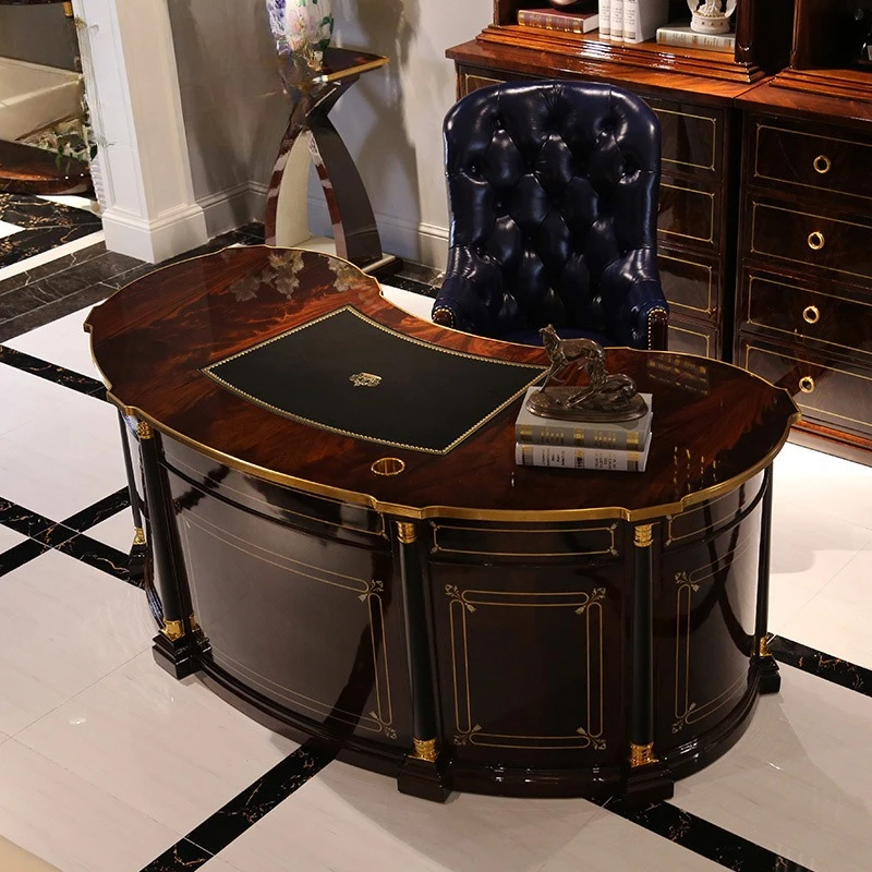 Desk shell copper leather writing desk English castle neoclassical desk furniture