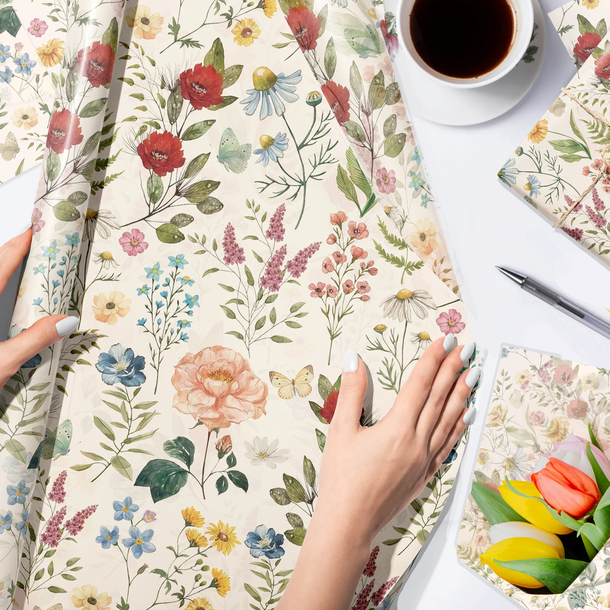 Papel de regalo retro floral con diseño de pera de nieve, 50x35cm, 50 Uds. |   Papel de regalo para el Día de San Valentín |   boda |   fiesta de cumpleaños