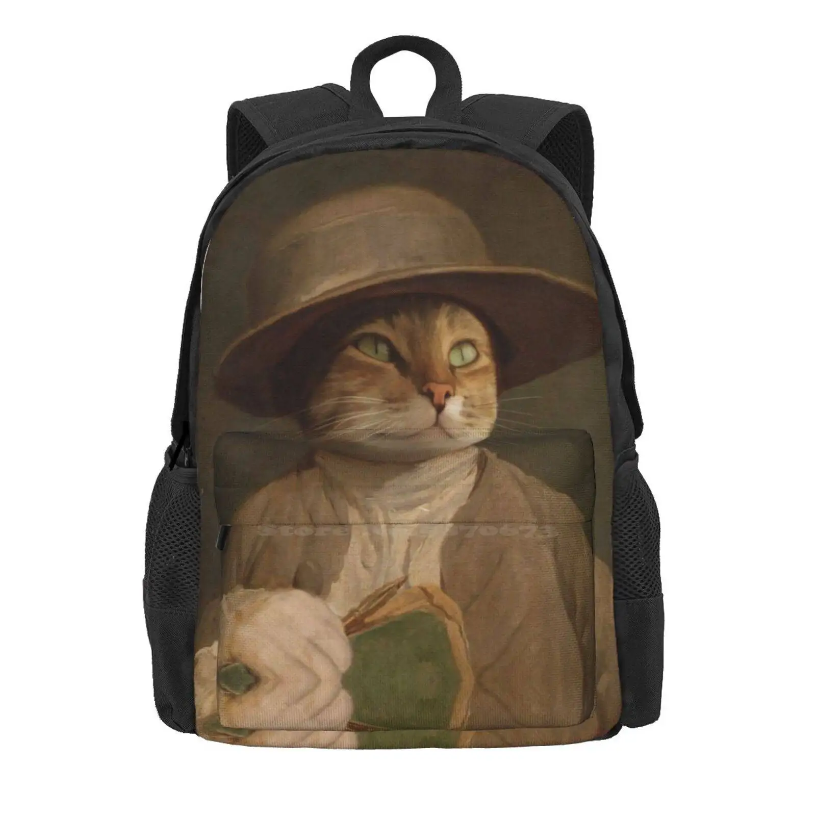 Meow Book , Don't Touch Large Capacity School Backpack Laptop Bags Artistic Artsy Surreal Art Surrealism Vintage Trendy Oil