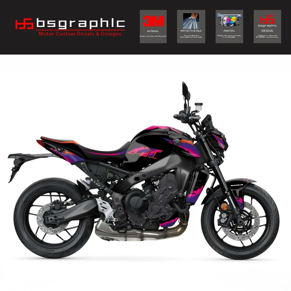 

For Yamaha Mt-09 MT09 2021 2022 2023 Motorcycle Body Fairing Protective Sticker Decal Street Bike FIfty Graphic Kit Black