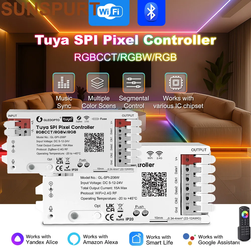 1-10PC GLEDOPTO WiFi Tuya Zigbee WLED ESP32 SPI Pixel LED Controller Smart Life App Control for WS2811 TM1814B TM1934A IC Lights