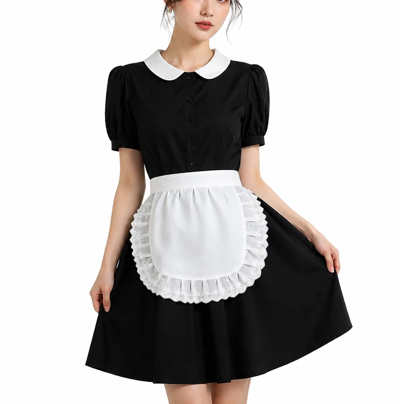 Half Waist Woman White Lace Apron Short Lolita Maid Sexy Cosplay Party Uniform Decor Bib Home Kitchen Baking Cleaning Pinafore