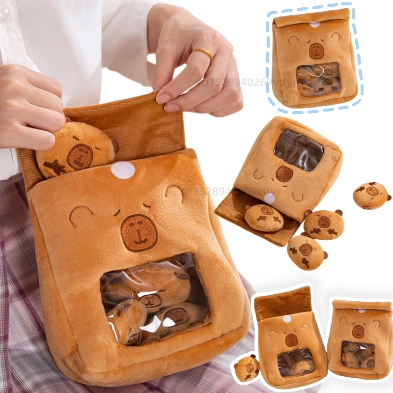 스낵 백에 크리 에이 티브 카피바라 4 개의 공 플러시 장난감 동물 귀여운 재미 있은 2 대 1 아기 인형 Kawaii 홈 장식 생일 선물