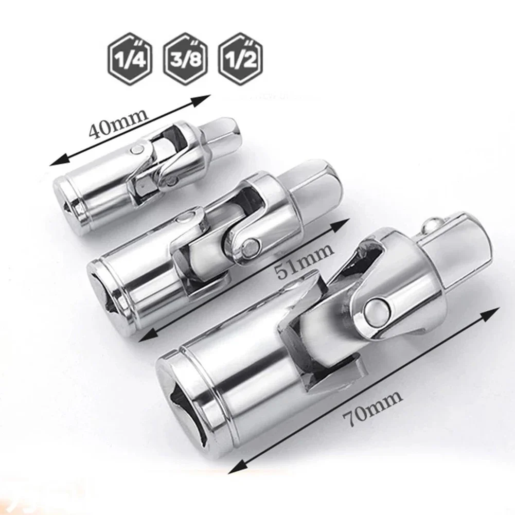 Universal Joint Swivel Socket Adapter Drive Converter 1/4 3/8 1/2 Head Chrome Vanadium Steel Ratchet Extension Bar Socket