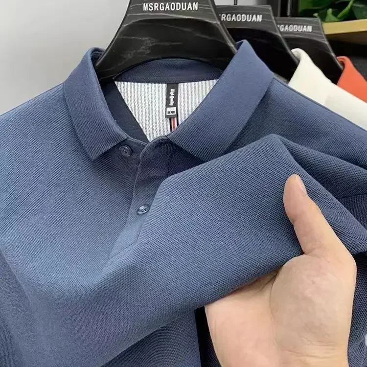 Polo haut de gamme en pur coton épais, nouveau T-shirt à manches longues pour hommes, haut de couleur unie, printemps et automne