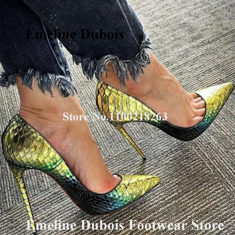 Gradient Snakeskin Pumps Emeline Dubois Classical Style Pointed Toe Snake Pattern Leather Stiletto Heel Dress Shoes Party Heels