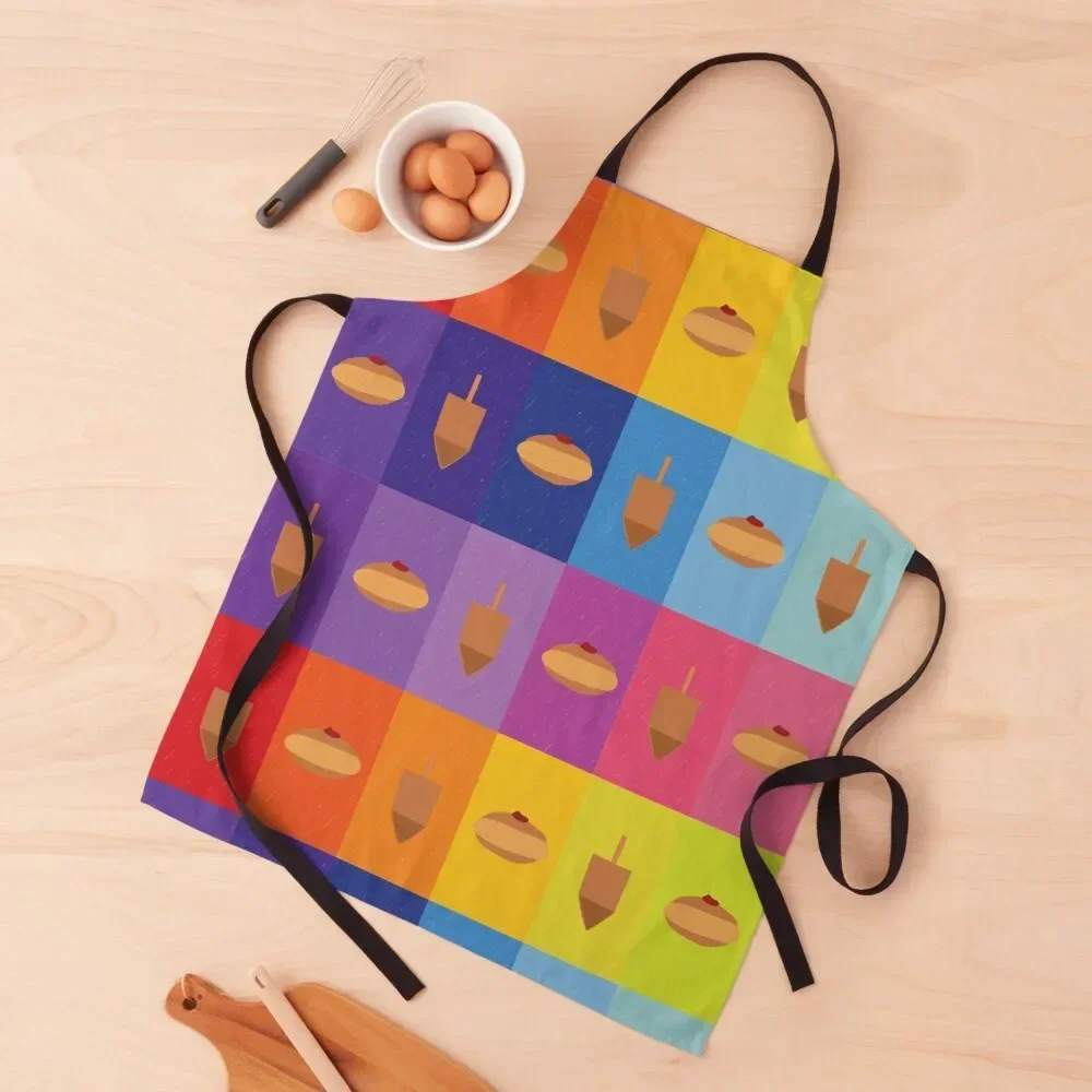 D&D - Doughnuts and Dreidels Rainbow Grid Apron painting Kitchen Novel Kitchen Accessories Apron
