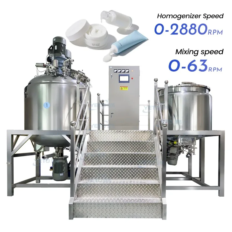 High Shear Emulsifier Homogenizer, 1000L Emulsifier with Mixing Tank Cosmetics Food & Industrial Use Vacuum Emulsifying Mixer