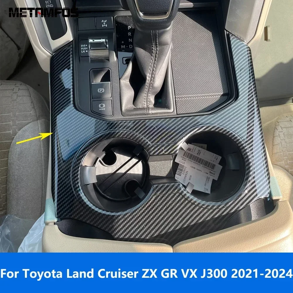

For Toyota Land Cruiser ZX GR VX J300 2021 2022 2023 2024 Carbon Fiber Console Water Cup Holder Panel Trim Interior Accessories