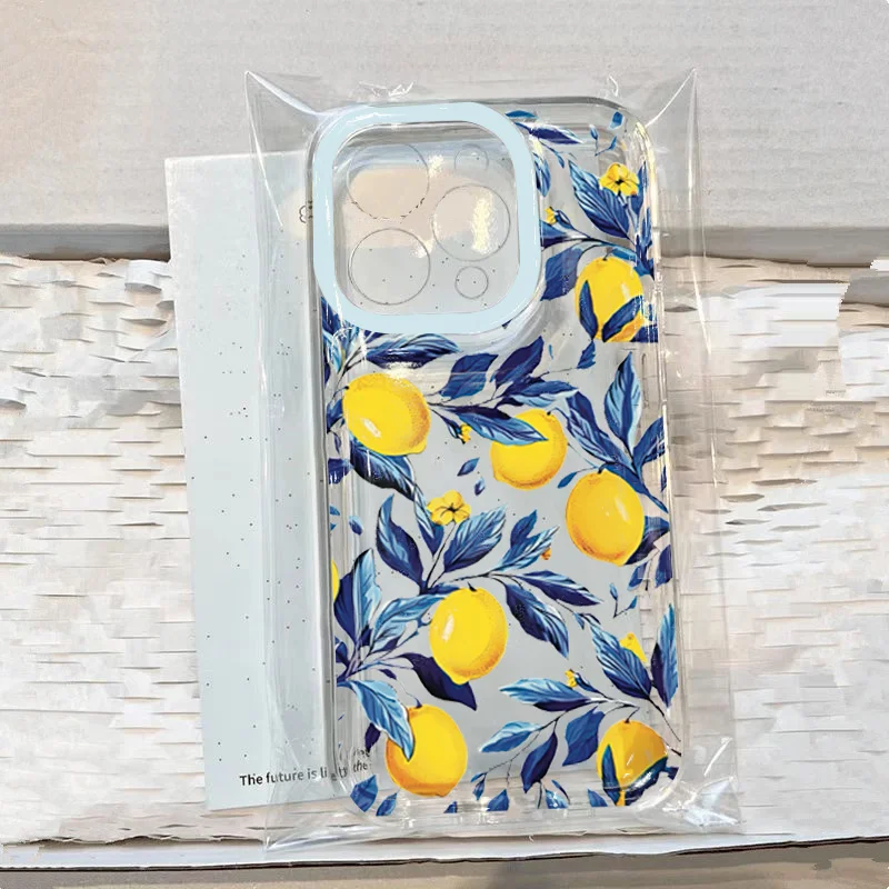الصيف الفاكهة الليمون واضح جراب هاتف آيفون 16 15 14 13 12 11 برو ماكس 16E XR XS X 16 زائد 17 الهواء شفافة لينة غطاء من البولي يوريثان