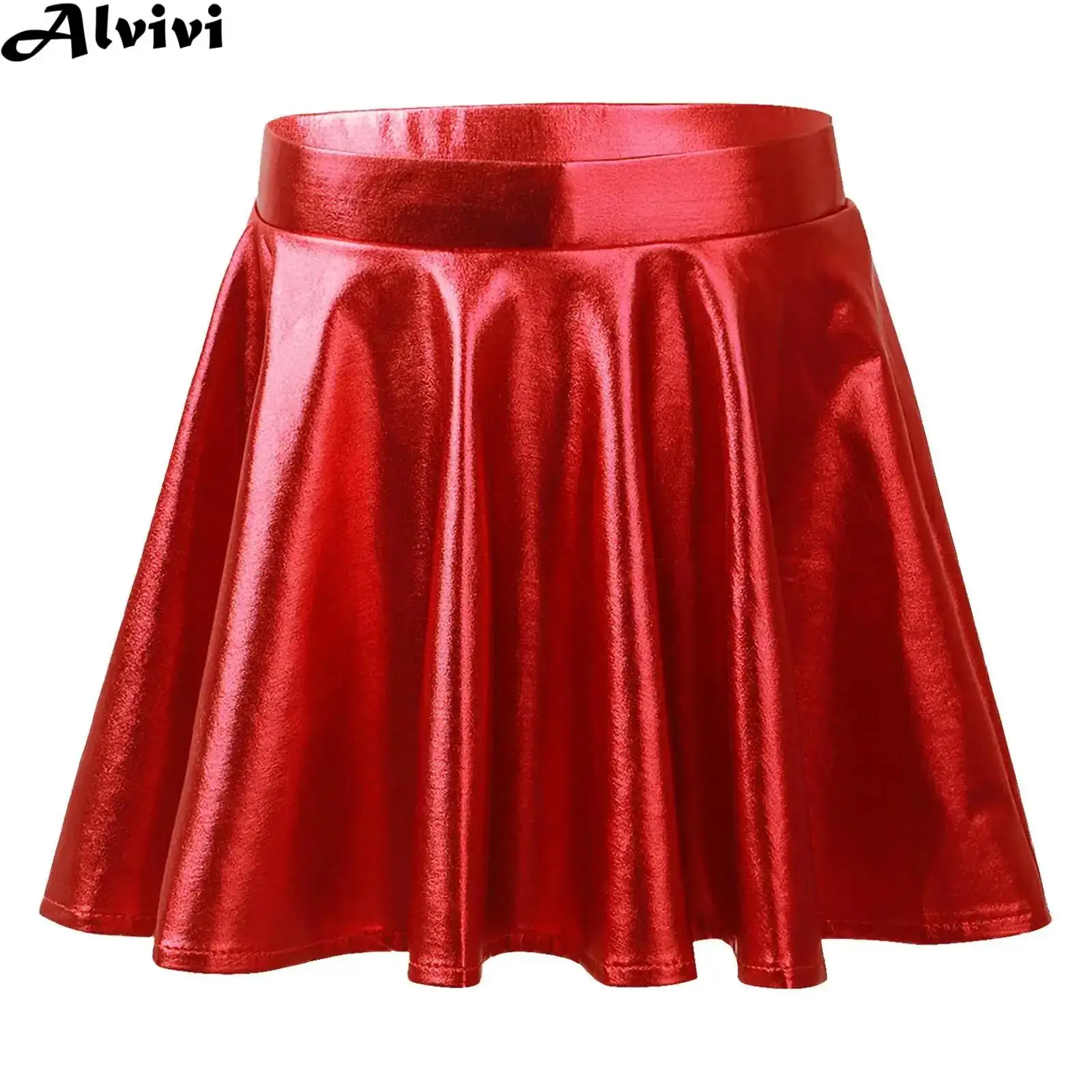 Children Girls Jazz Dance Skirt Cheerleading Aerobics Gymnastics Skating Clothes Metallic Shiny Pleated High Waist Culottes