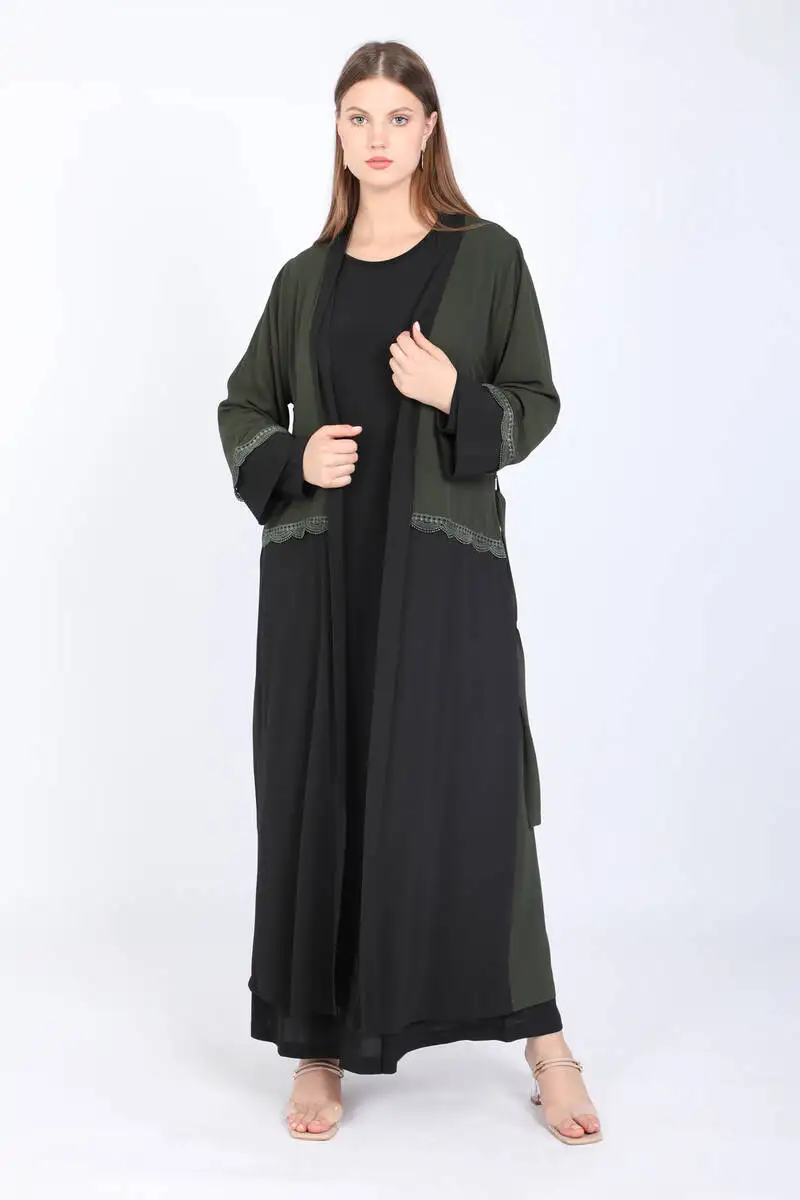 Women Large Size With Color Block Abaya Suit Green