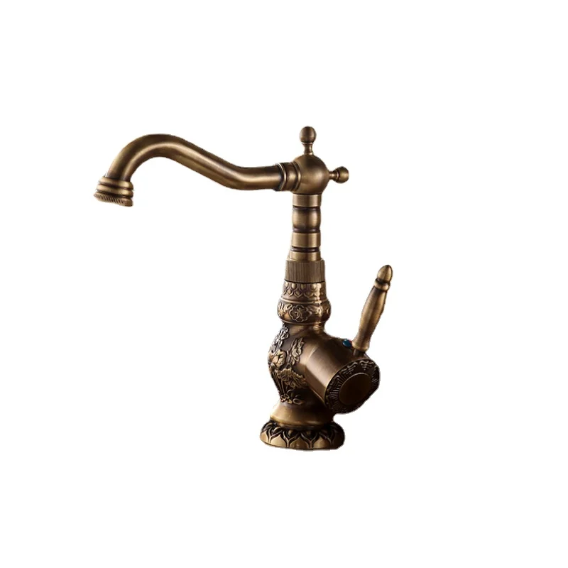 

Mixing Faucet Swivel Single Handle Hot and Cold Antique Brass Bathroom Faucet Basin Faucet