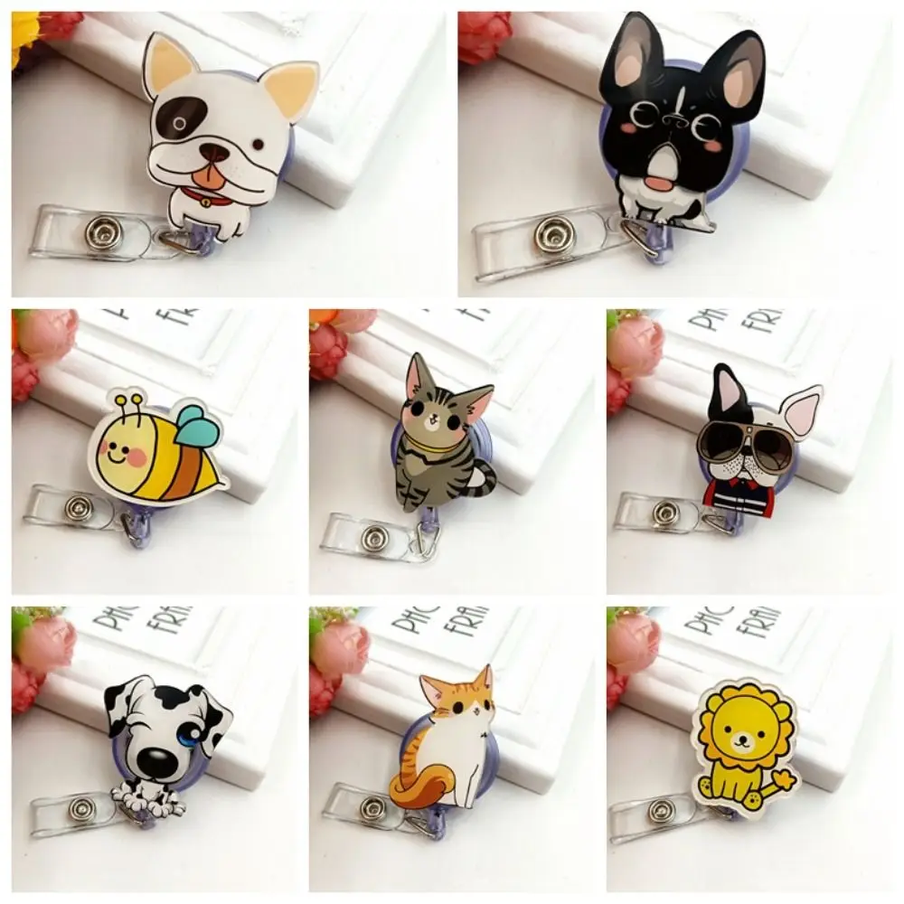 Cute Animals Retractable ID Card Holder Nurse Badge Reel Cartoon Dog Cat Students ID Card Badge Holder Easy Pull Buckle Puppy